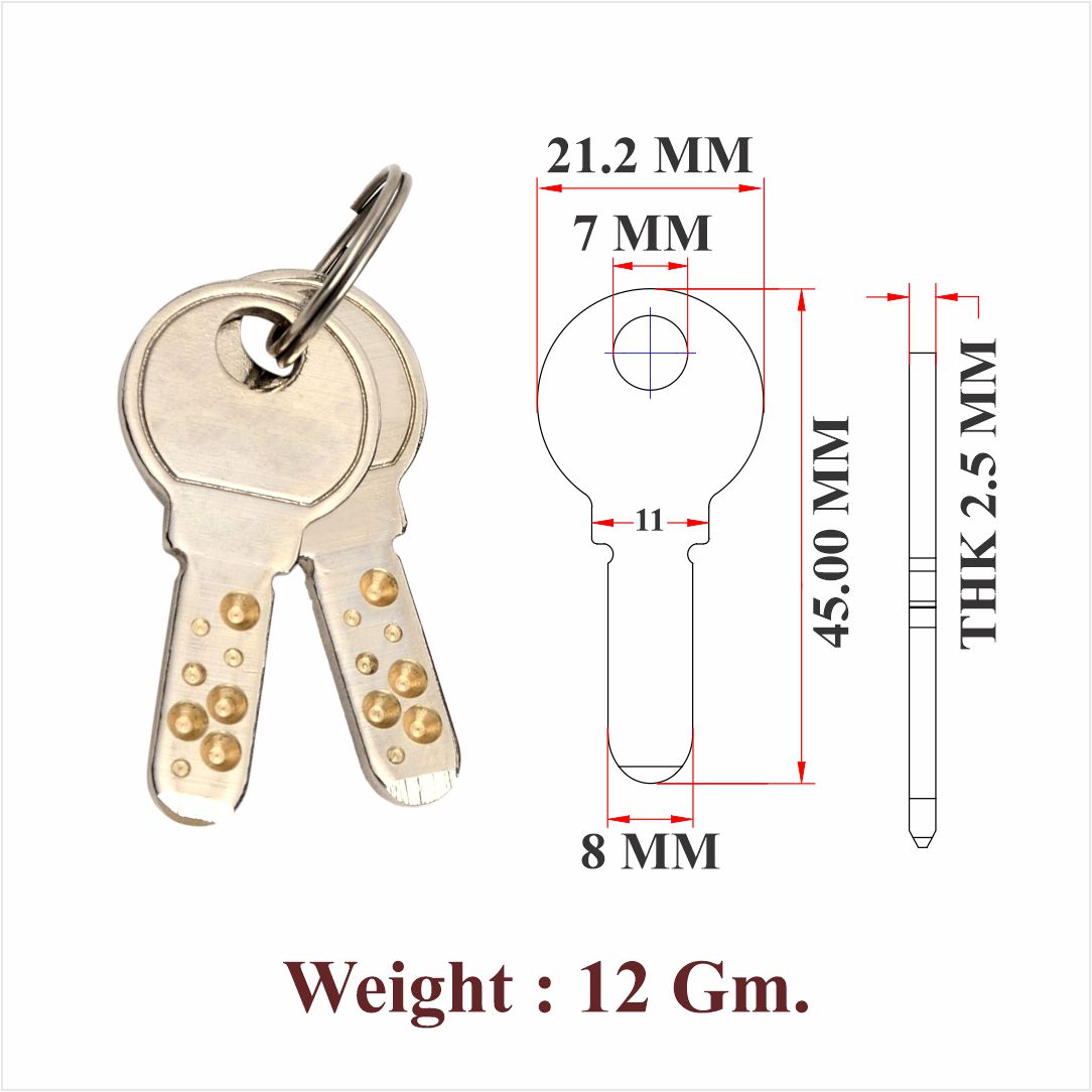 SS & Brass Key For Drawer / Cupbord Lock