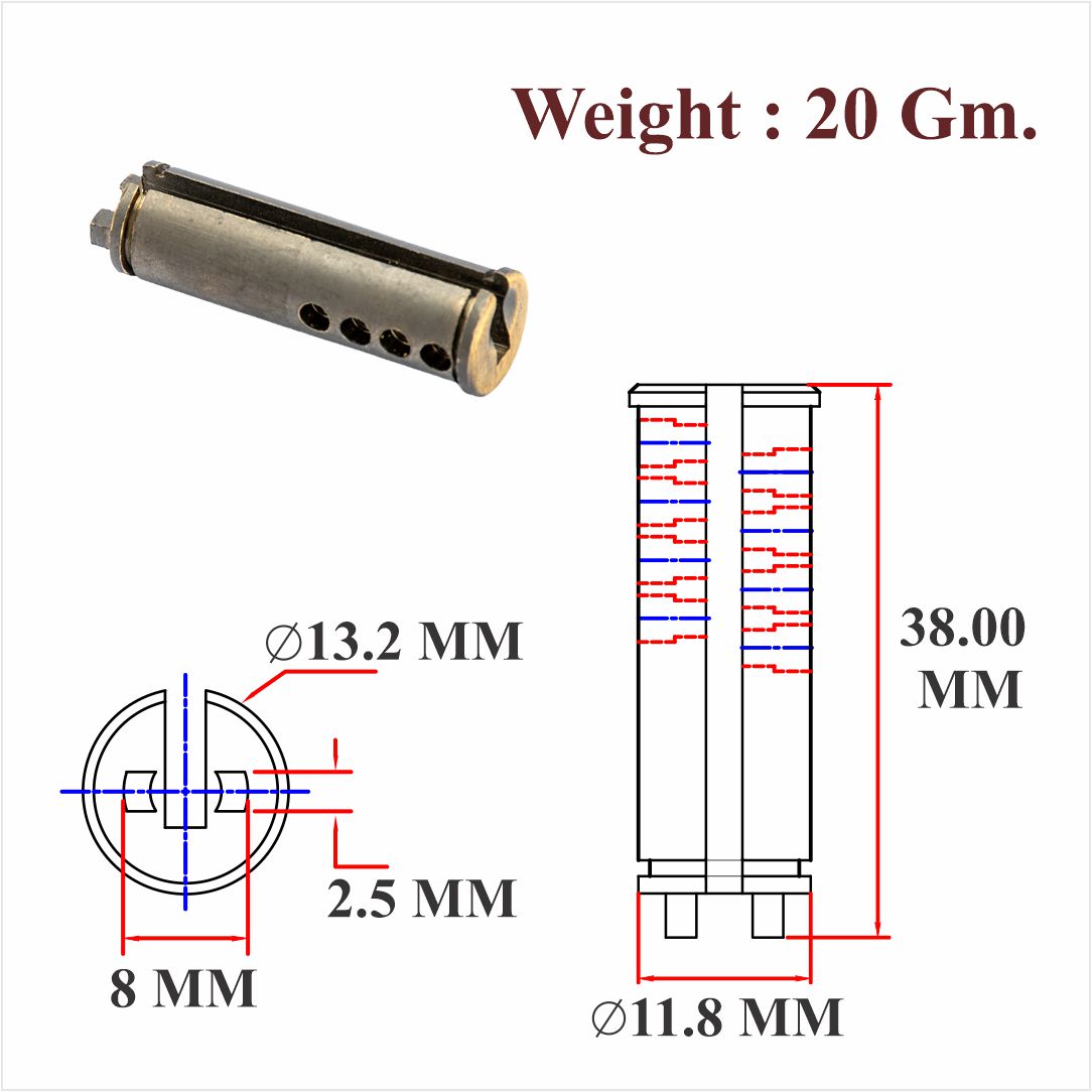 SS & Brass Tumbler For 32 MM Cylinder Body For Cupboard