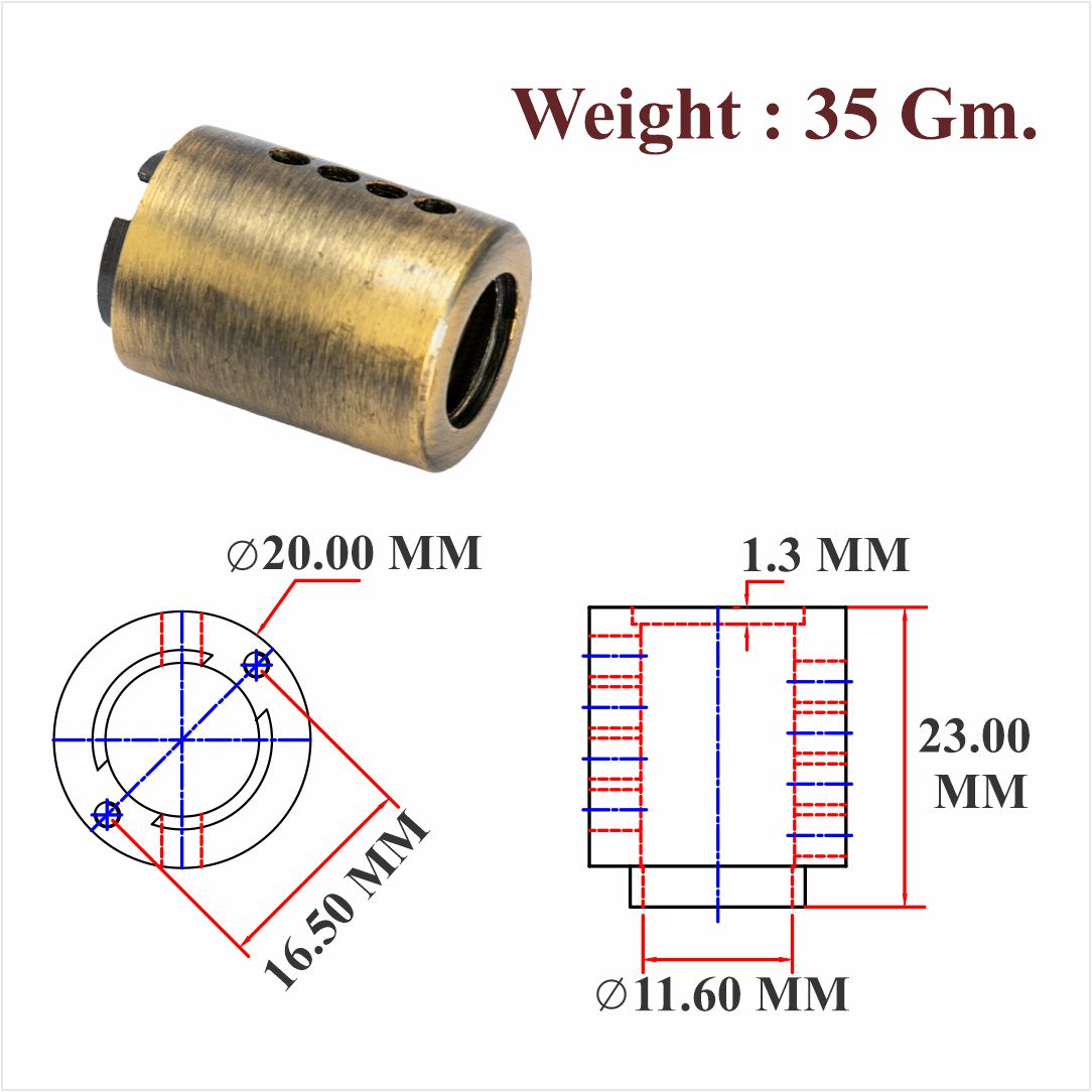 SS & Brass Cylinder Body 20x23 MM For Drawer