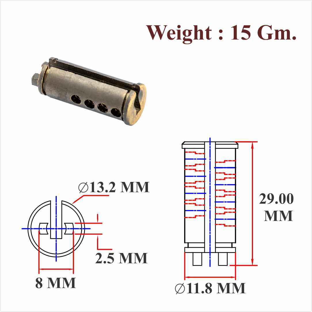SS & Brass Tumbler For 23 MM Cylinder Body For Drawer