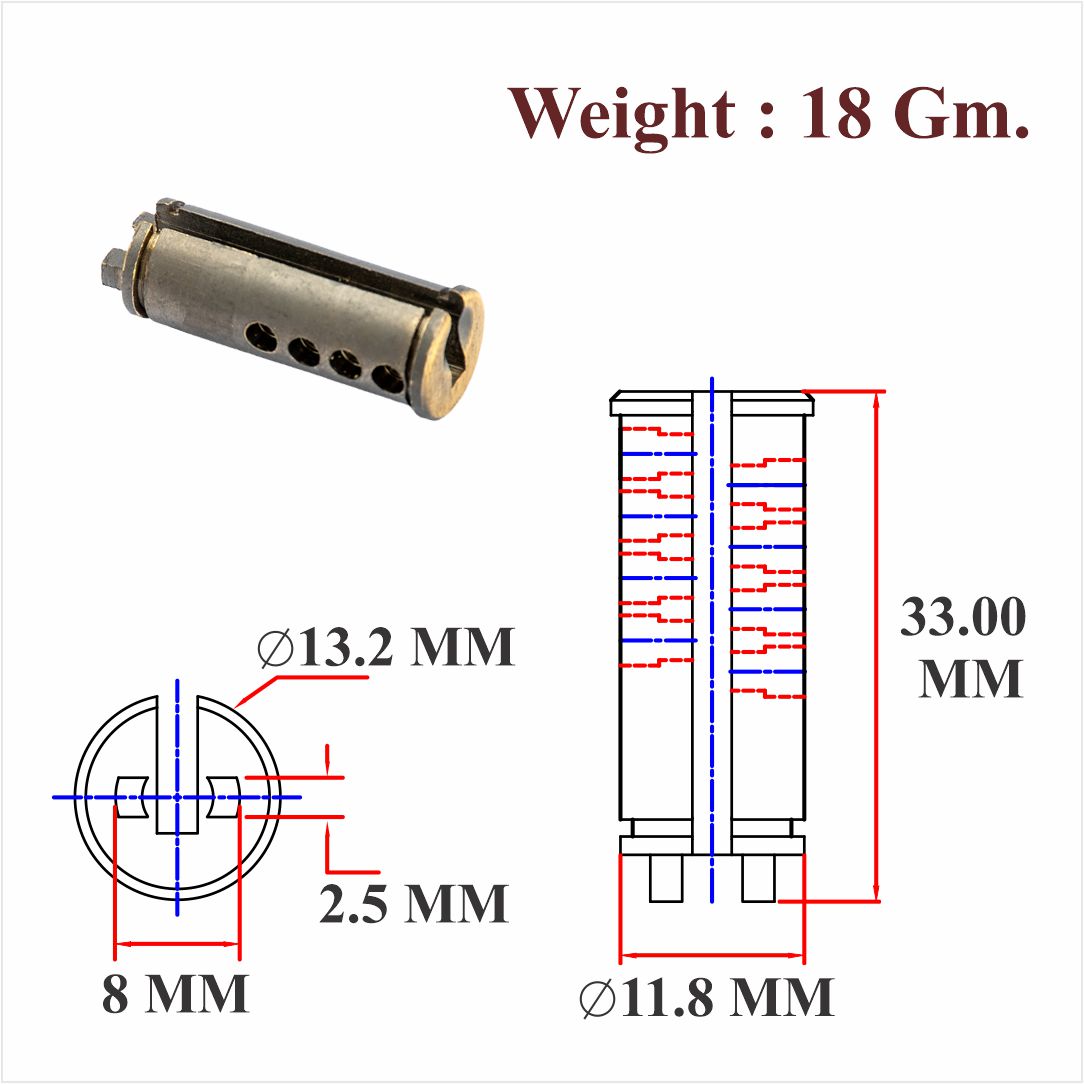 SS & Brass Tumbler For 27 MM Cylinder Body For Drawer